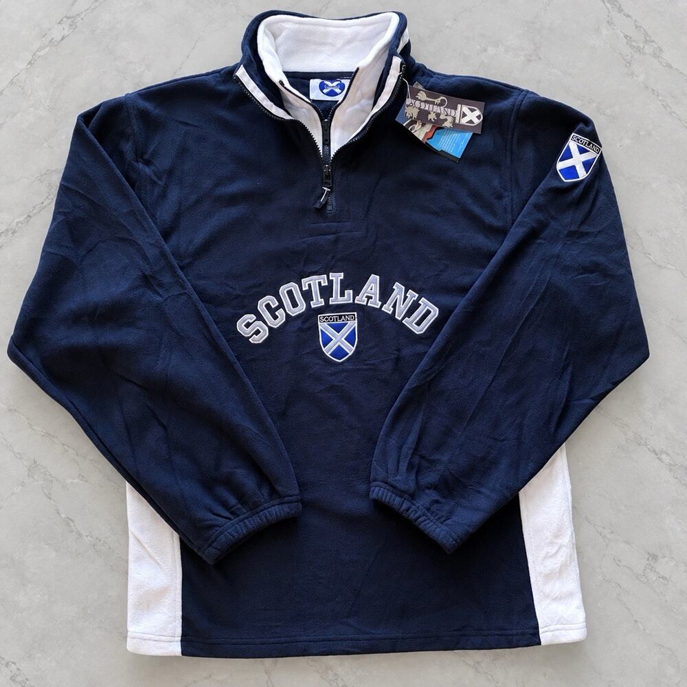 NWT Scotland 1/4 Zip Fleece Pullover Jacket Navy Embroidered Saltire Flag SZ M/L